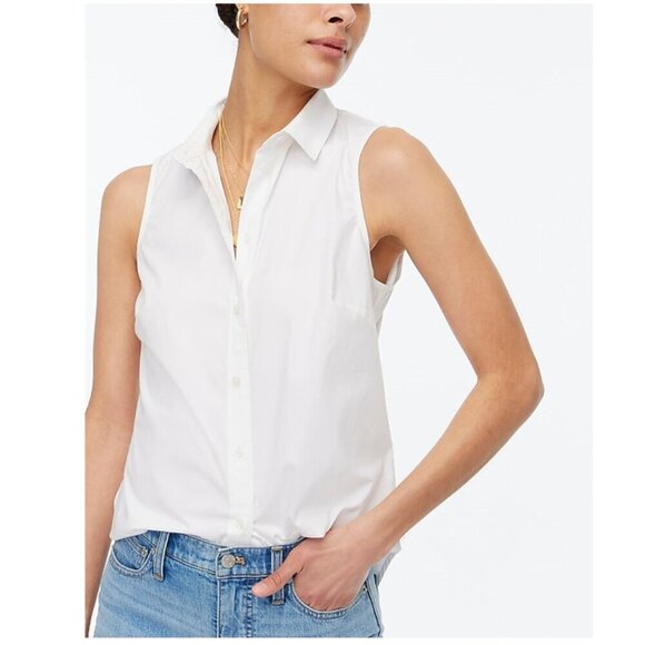 J. Crew Sleeveless Cotton Poplin Shirt Signature Fit White Size 2X NWT - Picture 1 of 6